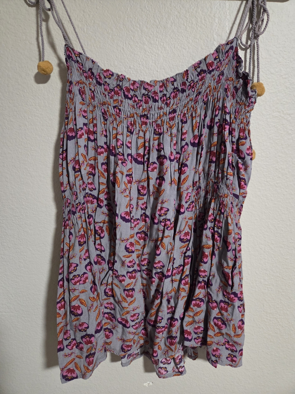 Natural Life Macy Smocked Pompom Cami Top - Size S